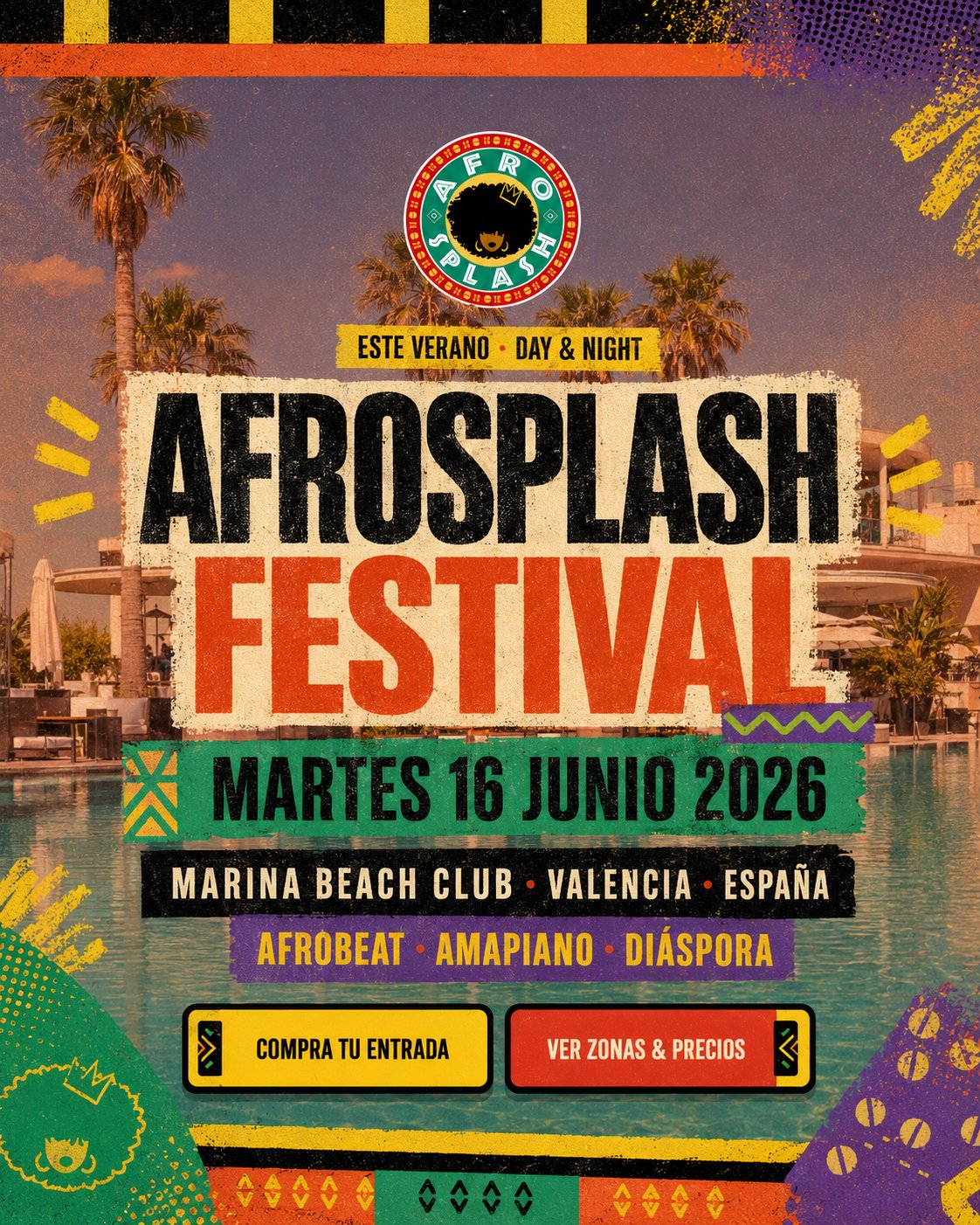 AFROSPLASH Festival · Martes 16 Junio 2026 · Marina Beach Club Valencia