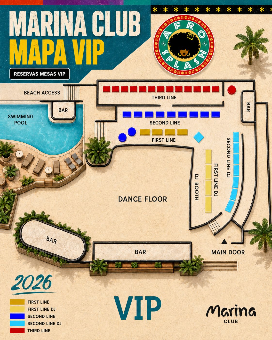 Marina Club · Mapa VIP · First Line, Second Line, Third Line, DJ Booth
